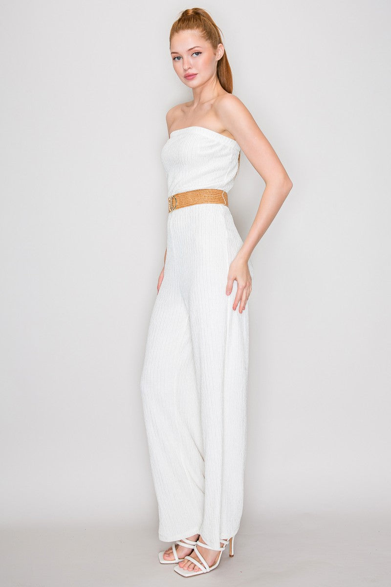 JS 133 - Belted Bandeau Neck Jumpsuit