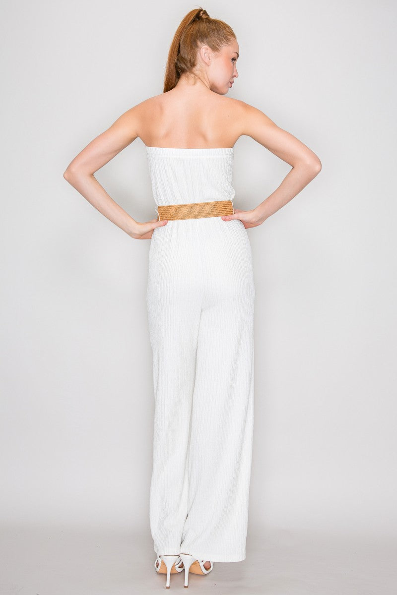 JS 133 - Belted Bandeau Neck Jumpsuit