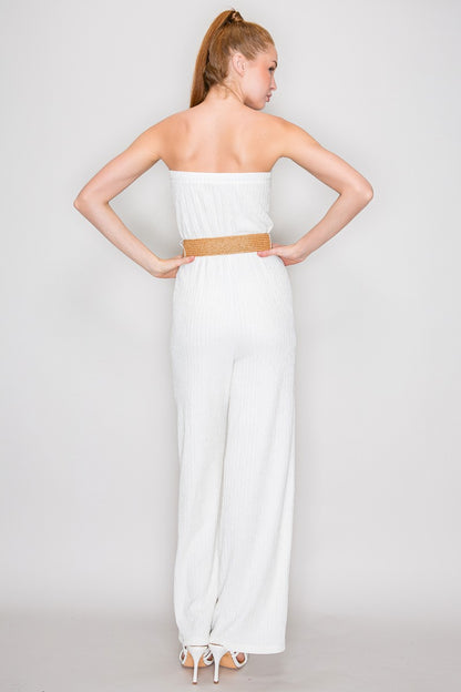 JS 133 - Belted Bandeau Neck Jumpsuit