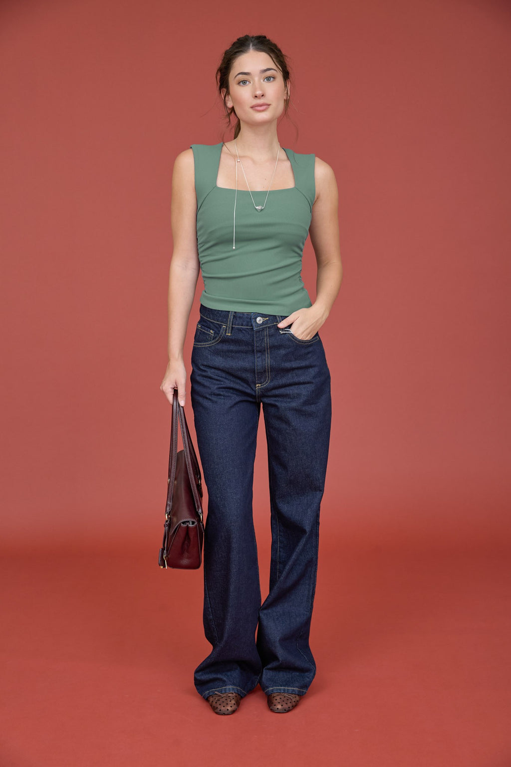 CT 2879 - Square Neck Side Ruching Top