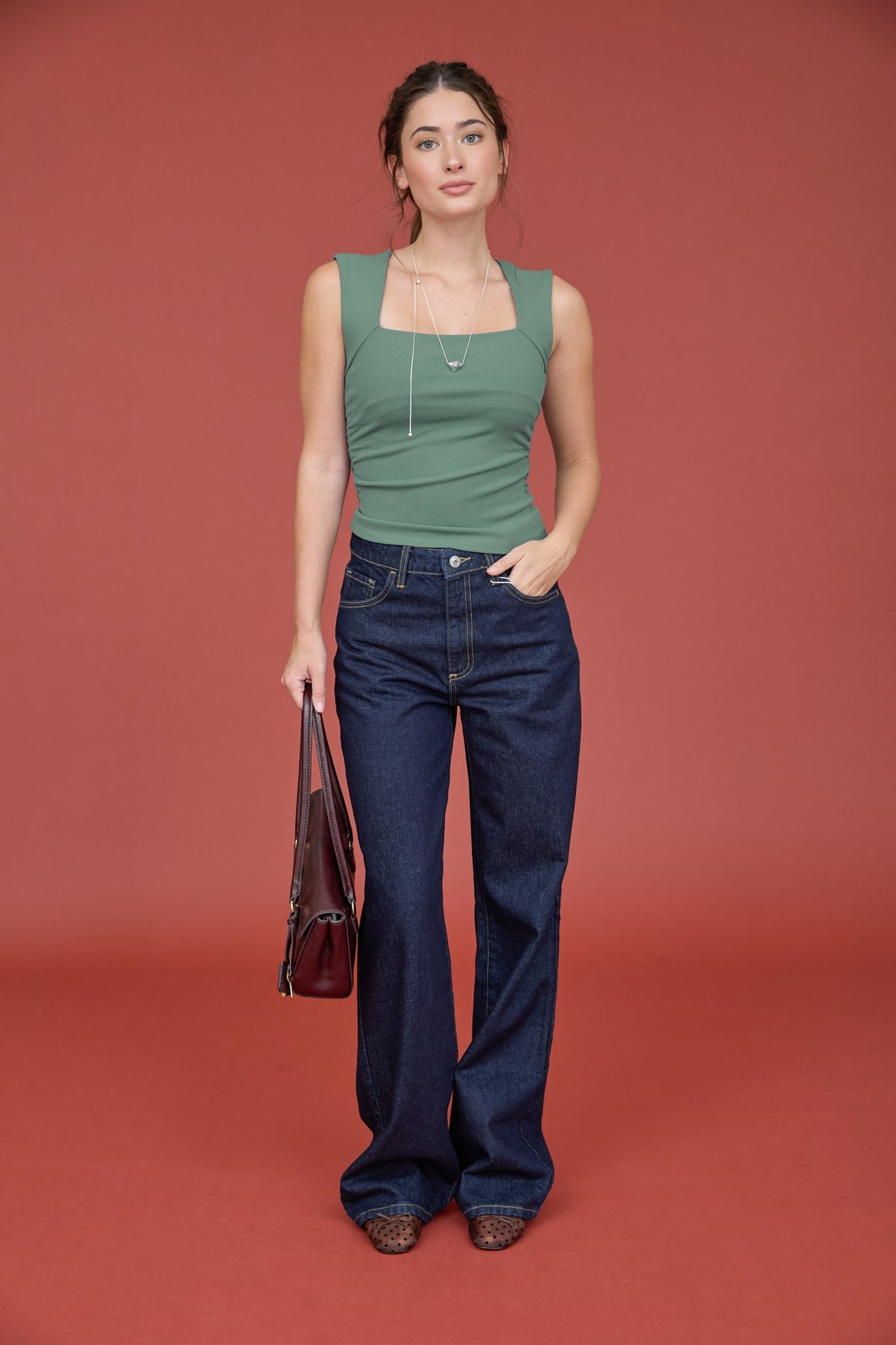 CT 2879 - Square Neck Side Ruching Top