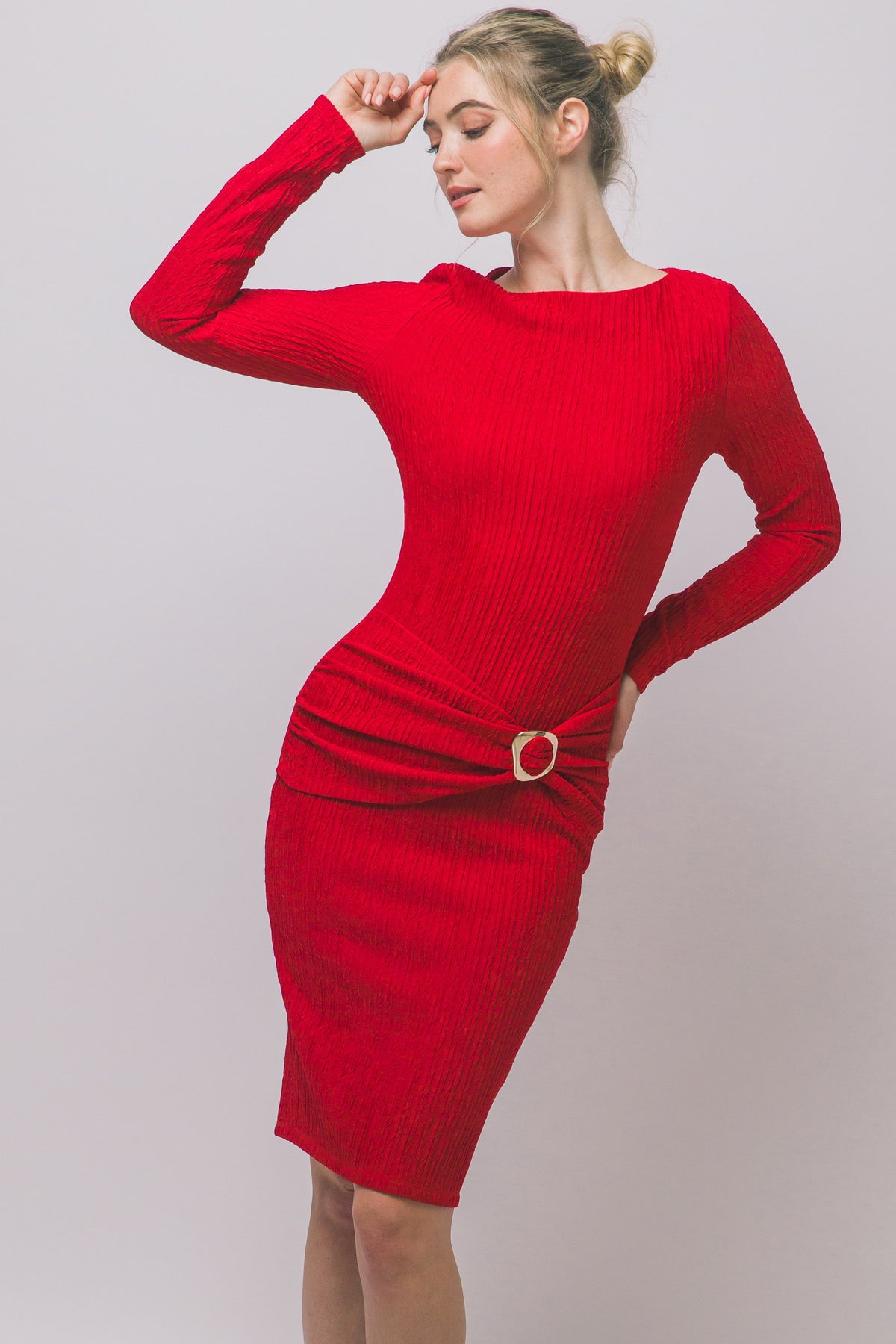 CD 3768 - Twist Front Crinkle Midi Dress