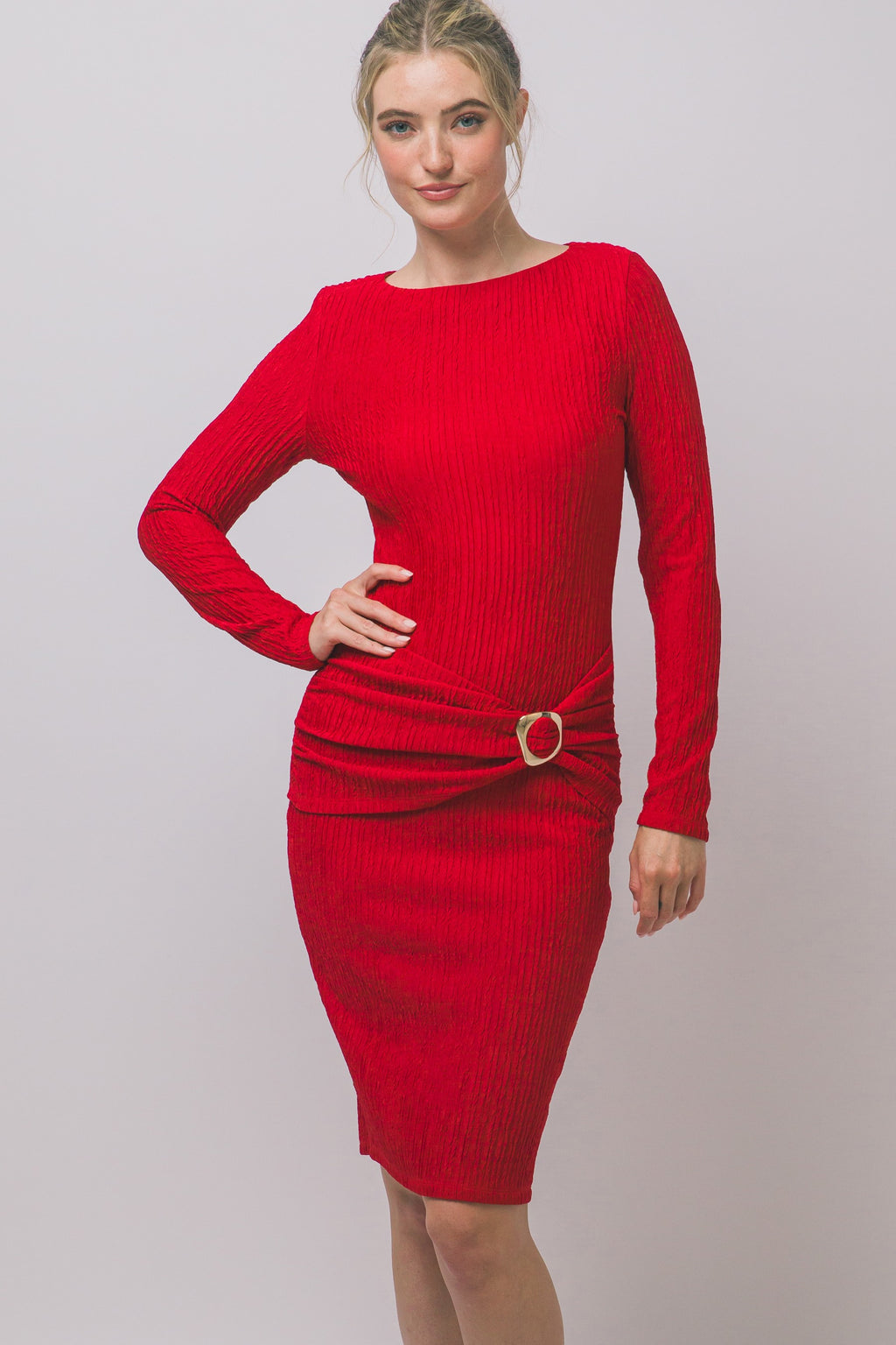 CD 3768 - Twist Front Crinkle Midi Dress
