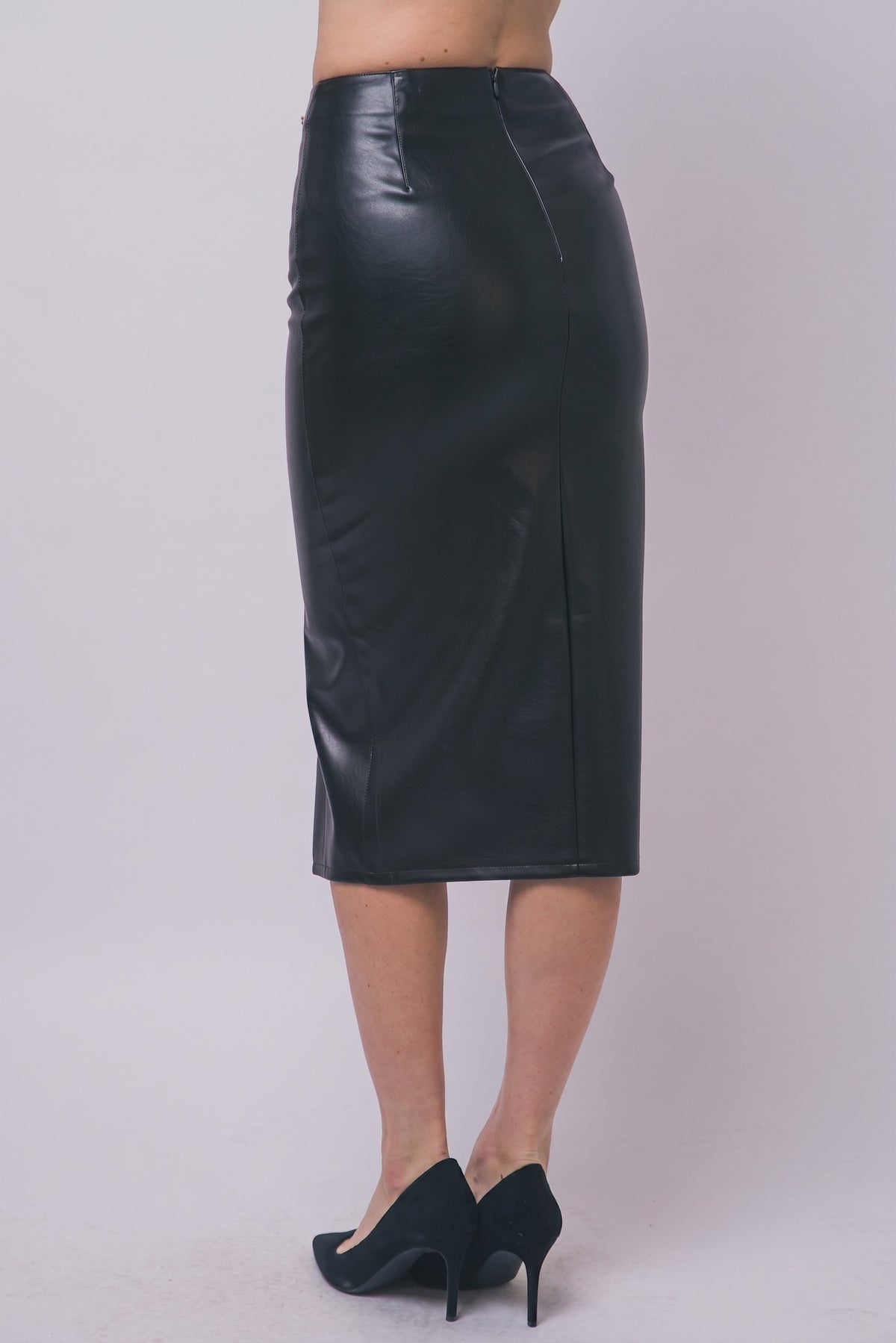 SKT 1097 - Gold Accent Faux Leather Pencil Skirt