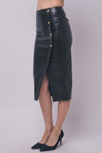 SKT 1097 - Gold Accent Faux Leather Pencil Skirt