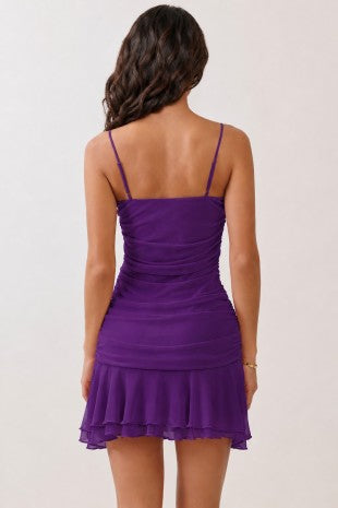 DD 1436 - Ruched Ruffle Mini Dress