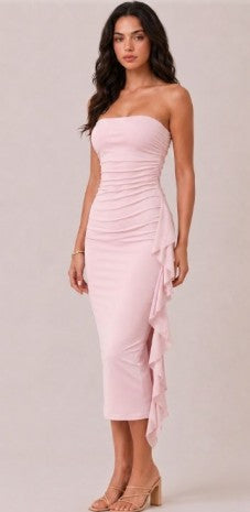 DD 1452 - Side Ruched Bodycon Midi Dress