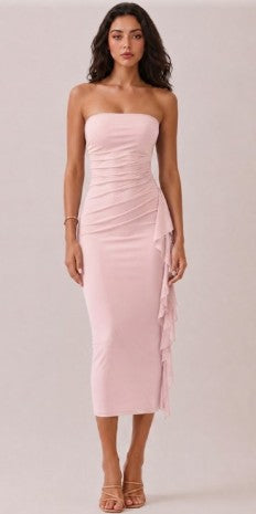 DD 1452 - Side Ruched Bodycon Midi Dress