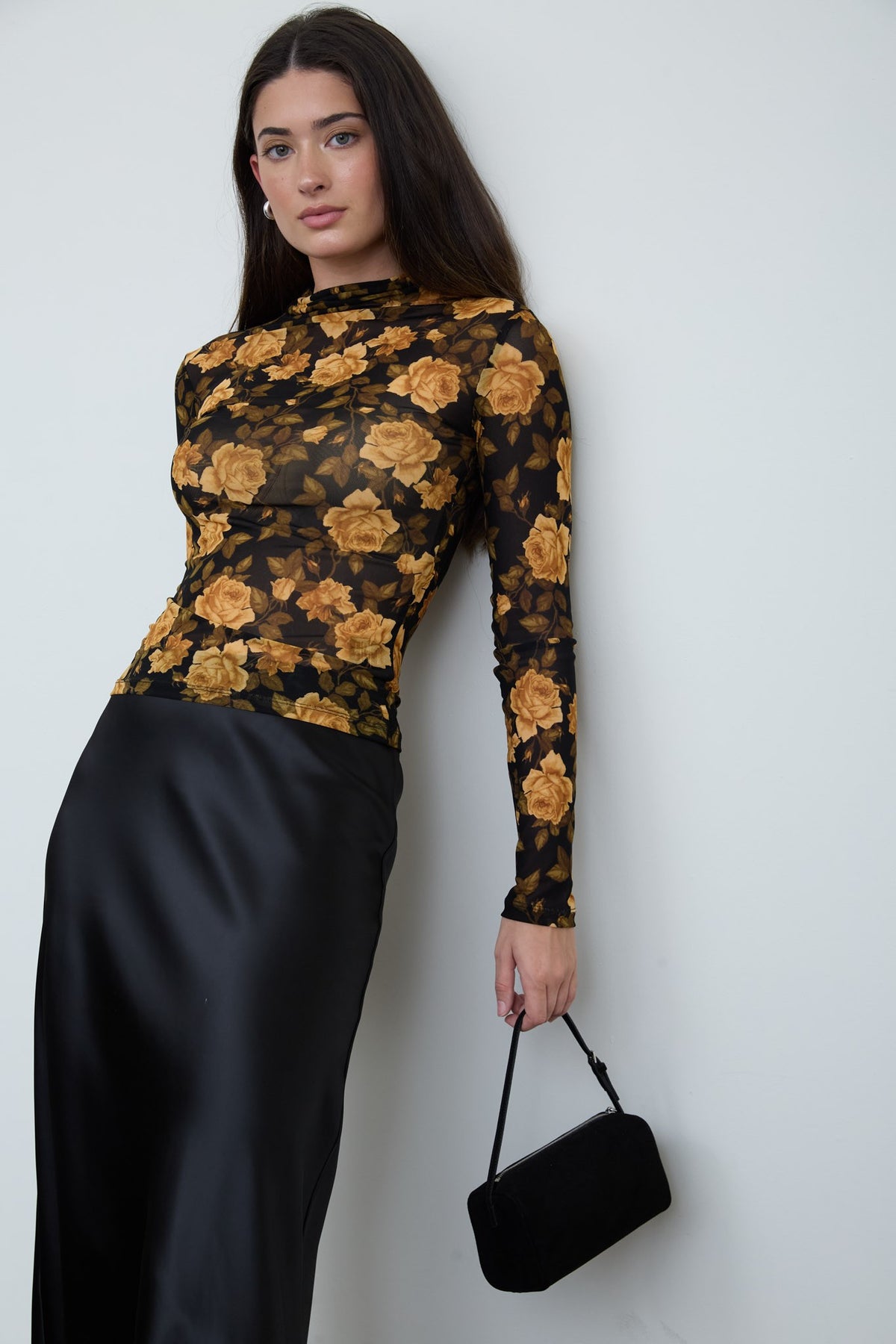 DT 1988 - Mock Neck Long Sleeve Mesh Top