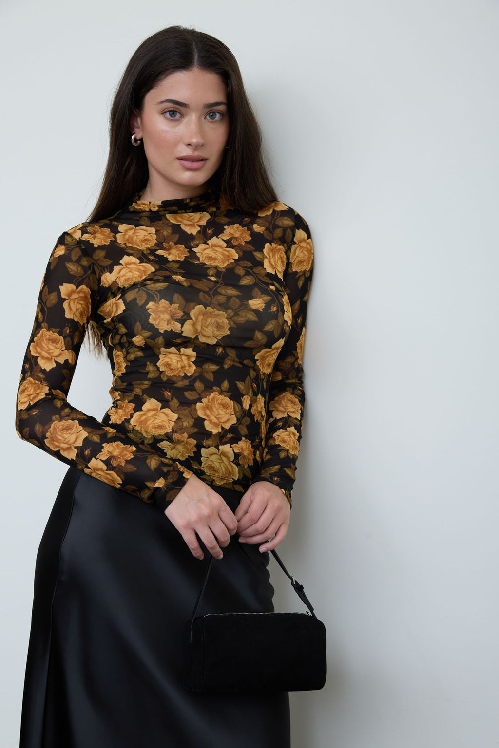 DT 1988 - Mock Neck Long Sleeve Mesh Top