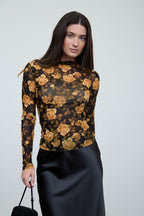 DT 1988 - Mock Neck Long Sleeve Mesh Top