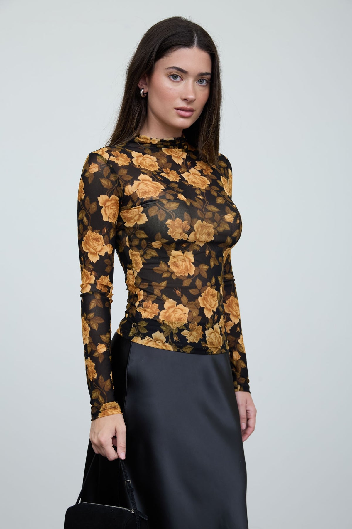 DT 1988 - Mock Neck Long Sleeve Mesh Top
