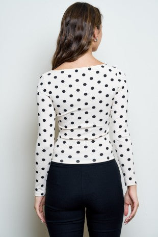 DT 1969 - Boat Neck Long Sleeve Polka Dot Top