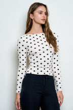 DT 1969 - Boat Neck Long Sleeve Polka Dot Top