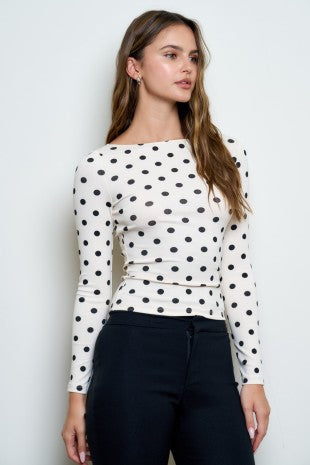 DT 1969 - Boat Neck Long Sleeve Polka Dot Top