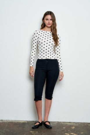 DT 1969 - Boat Neck Long Sleeve Polka Dot Top