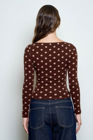 DT 1969 - Boat Neck Long Sleeve Polka Dot Top