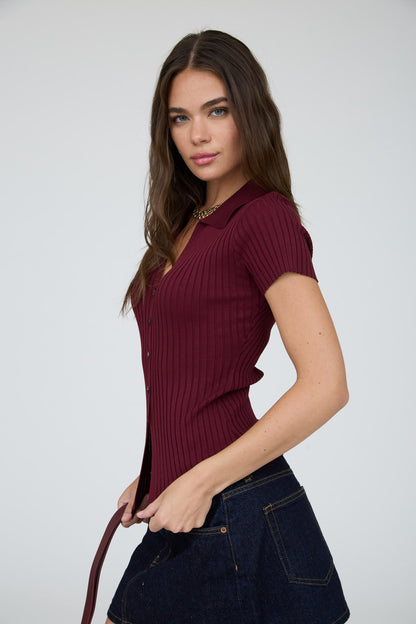 SWT 044 - Short Sleeve Ribbed Sweater Top