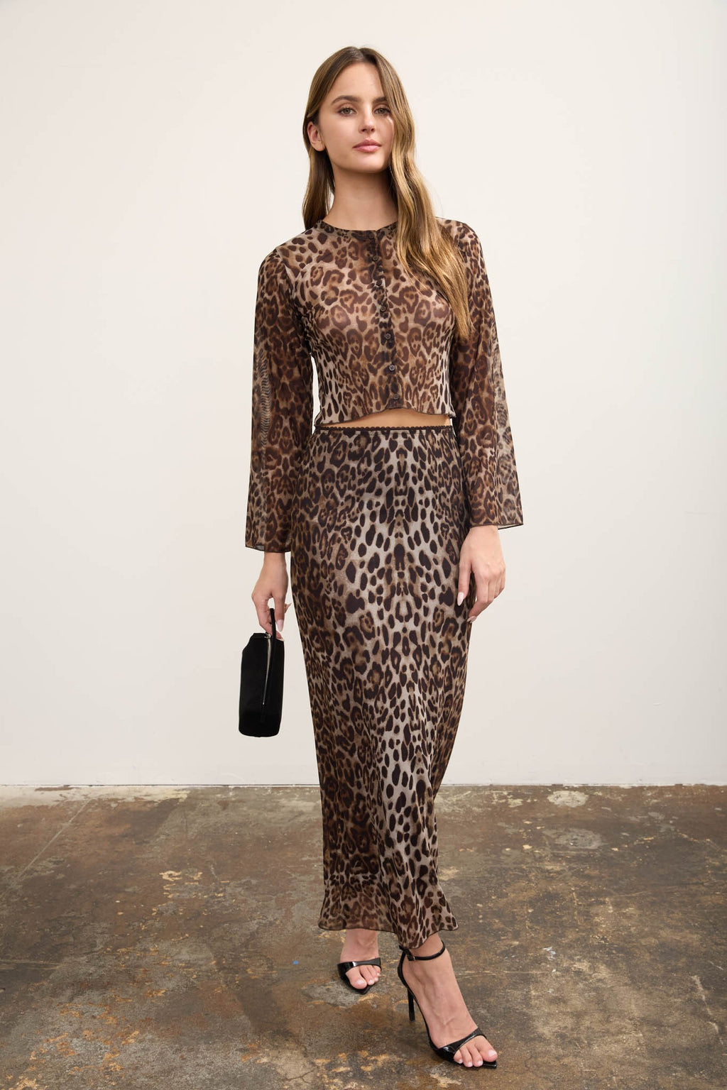 SET 115 - Leopard Print Mesh Pencil Skirt