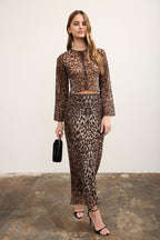 SET 115 - Leopard Print Mesh Pencil Skirt
