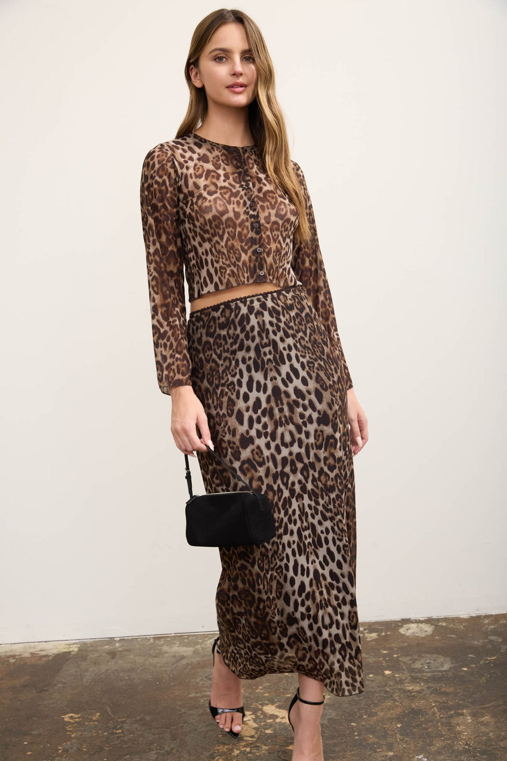 SET 115 - Leopard Print Mesh Pencil Skirt