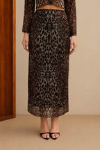 SET 115 - Leopard Print Mesh Pencil Skirt