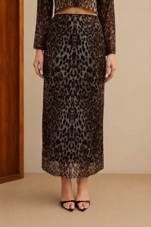 SET 115 - Leopard Print Mesh Pencil Skirt