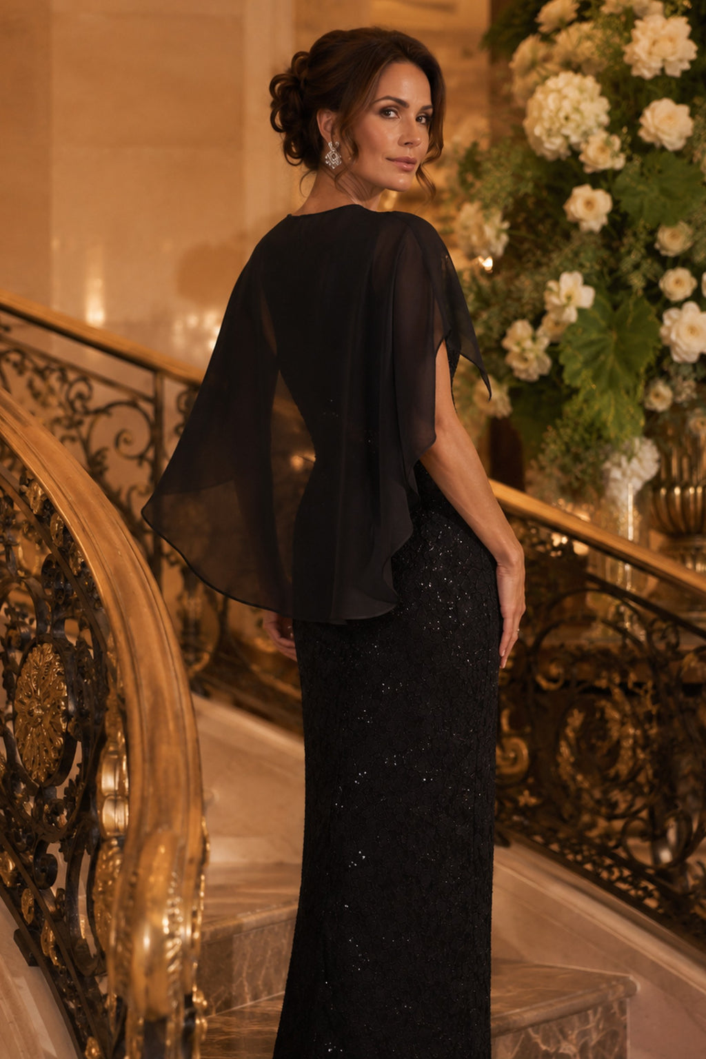GOWN 434 - Lace Cape Gown