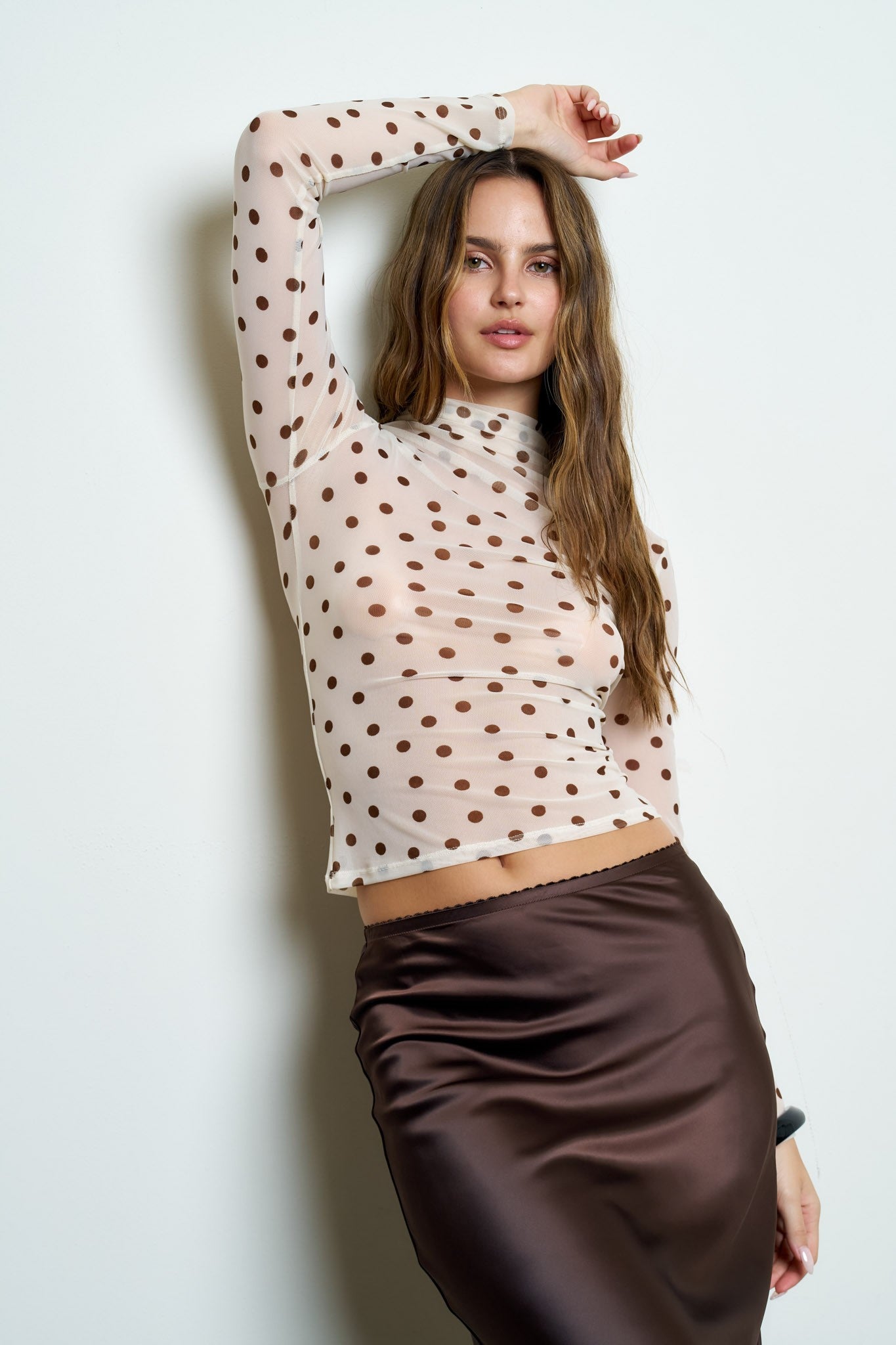 DT 1967 - Mock Neck Long Sleeve Polka Dot Top