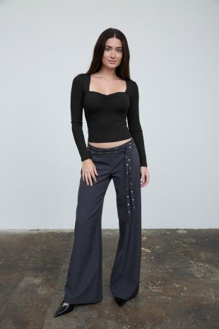 DT 1972 - Ruched Square Neck Long Sleeve Top