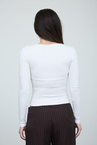 DT 1972 - Ruched Square Neck Long Sleeve Top