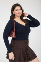 PS 033 - Lace Trim Button Detail Long Sleeve Top