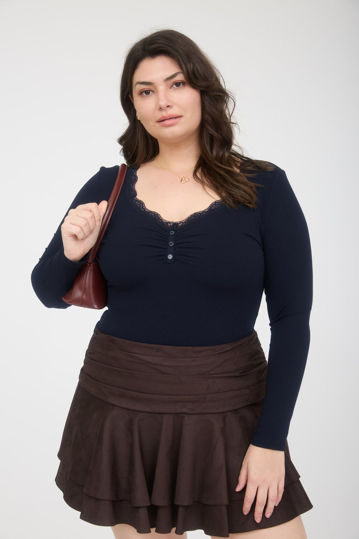 PS 033 - Lace Trim Button Detail Long Sleeve Top