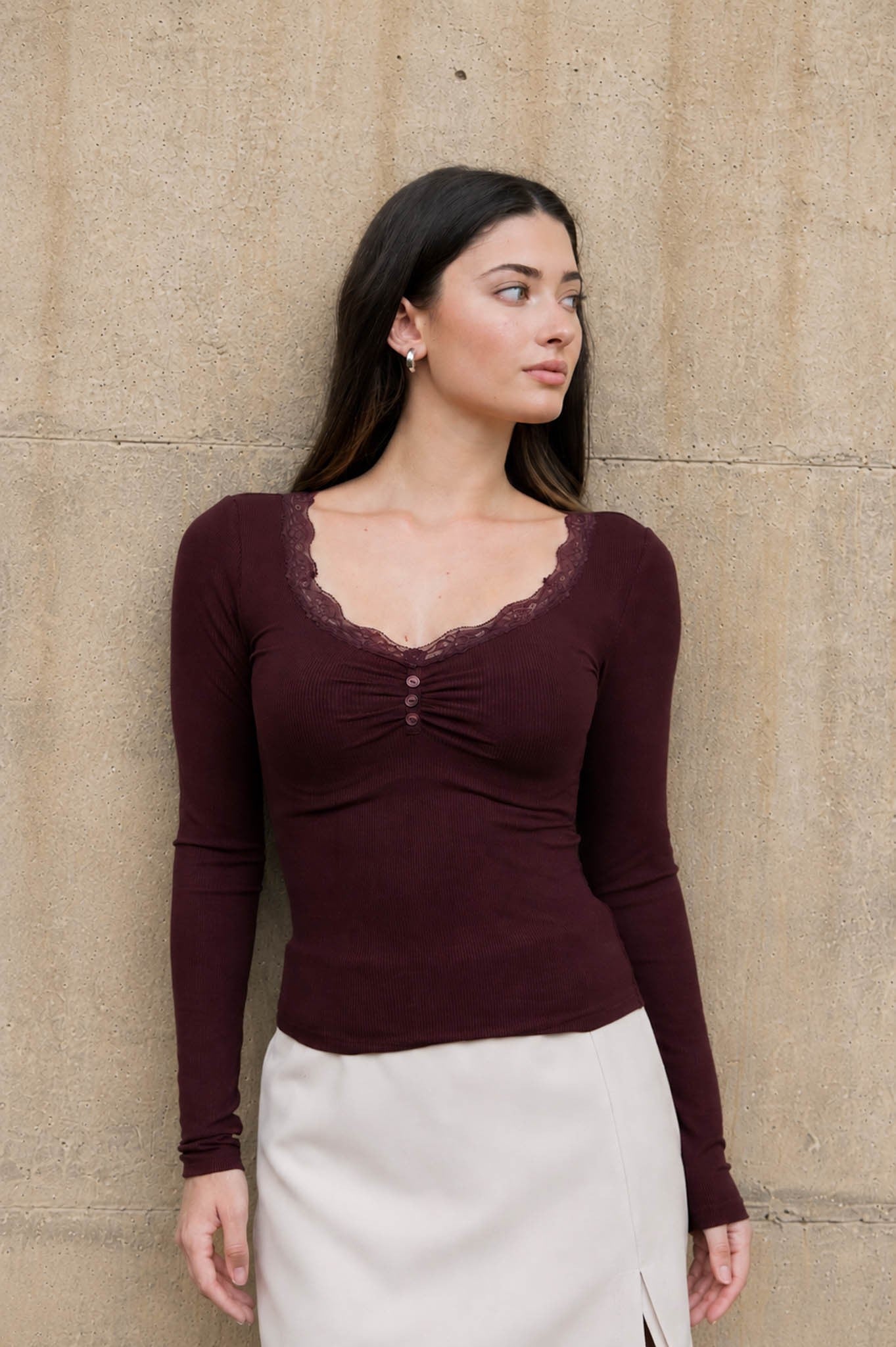 DT 1971 - Lace Trim Long Sleeve Knit Top