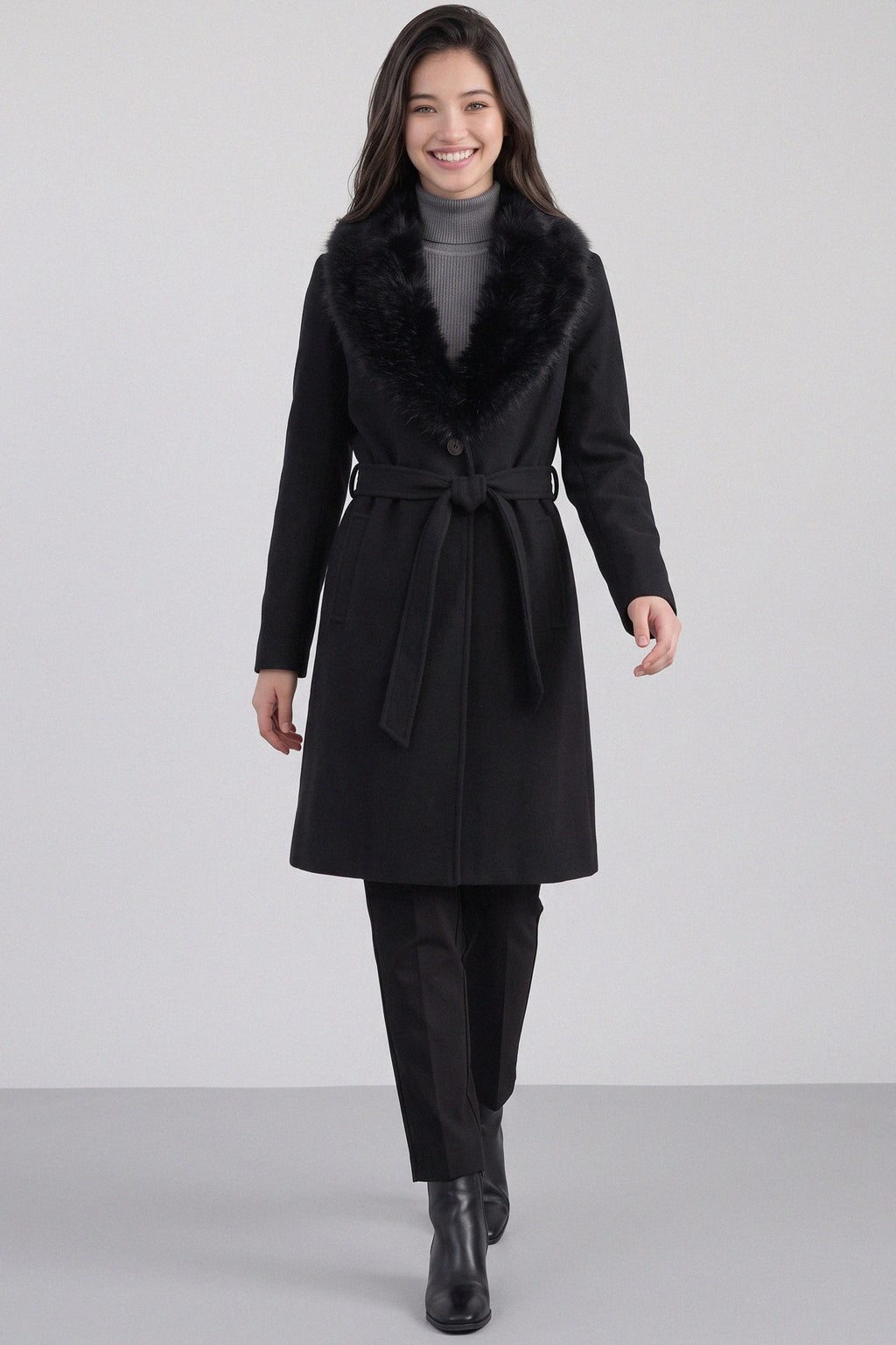 JCT 043 - Detachable Fur Collar Coat