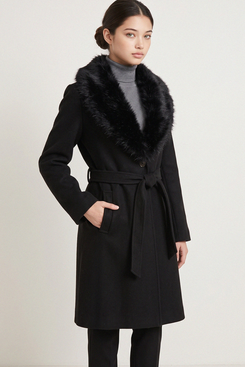 JCT 043 - Detachable Fur Collar Coat