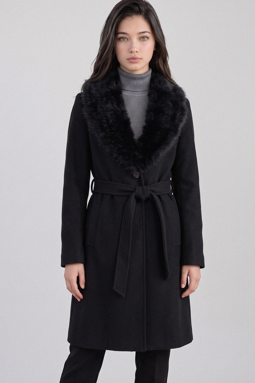 JCT 043 - Detachable Fur Collar Coat