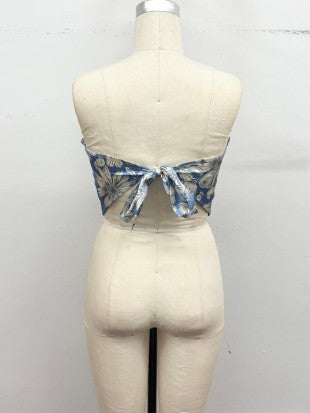 CT 2856 - Floral Print Satin Bandana Top