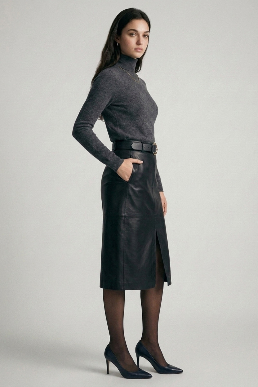 SKT 1091 - Midi Leather Skirt