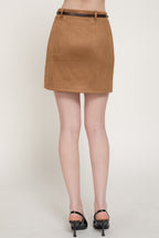 SKT 1065 - Belted Suede Mini Skirt
