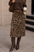 SKT 1077 - Leopard Print Satin Midi Skirt
