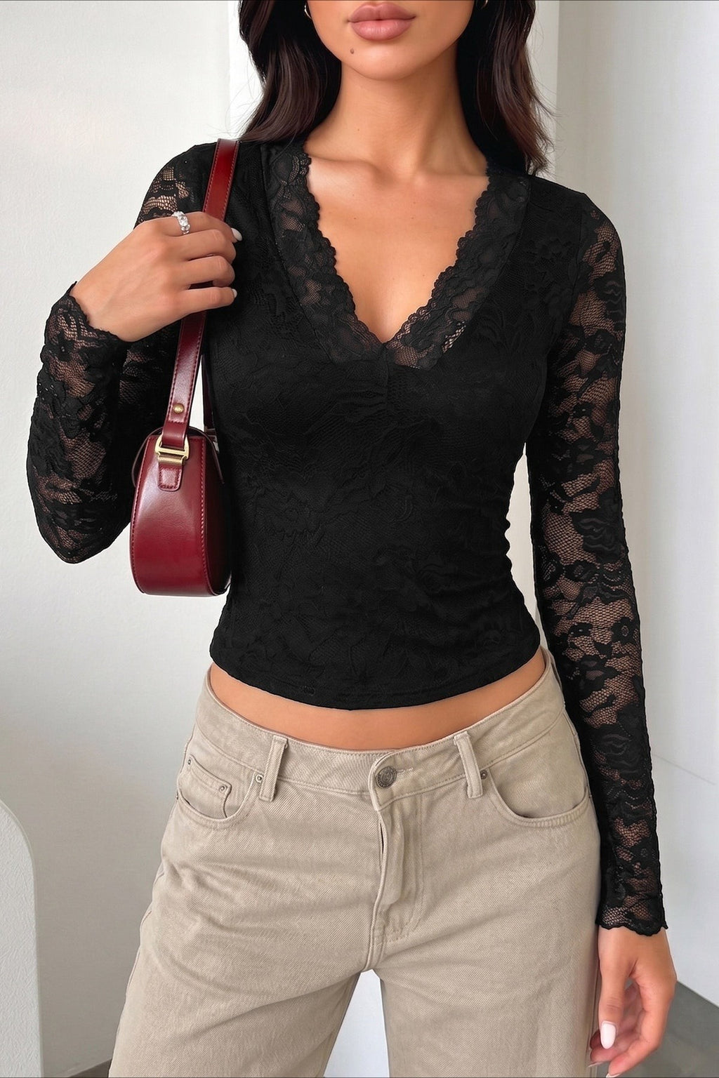 DT 1987 - Long Sleeve Lace Fitted Top