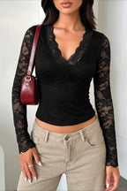 DT 1987 - Long Sleeve Lace Fitted Top