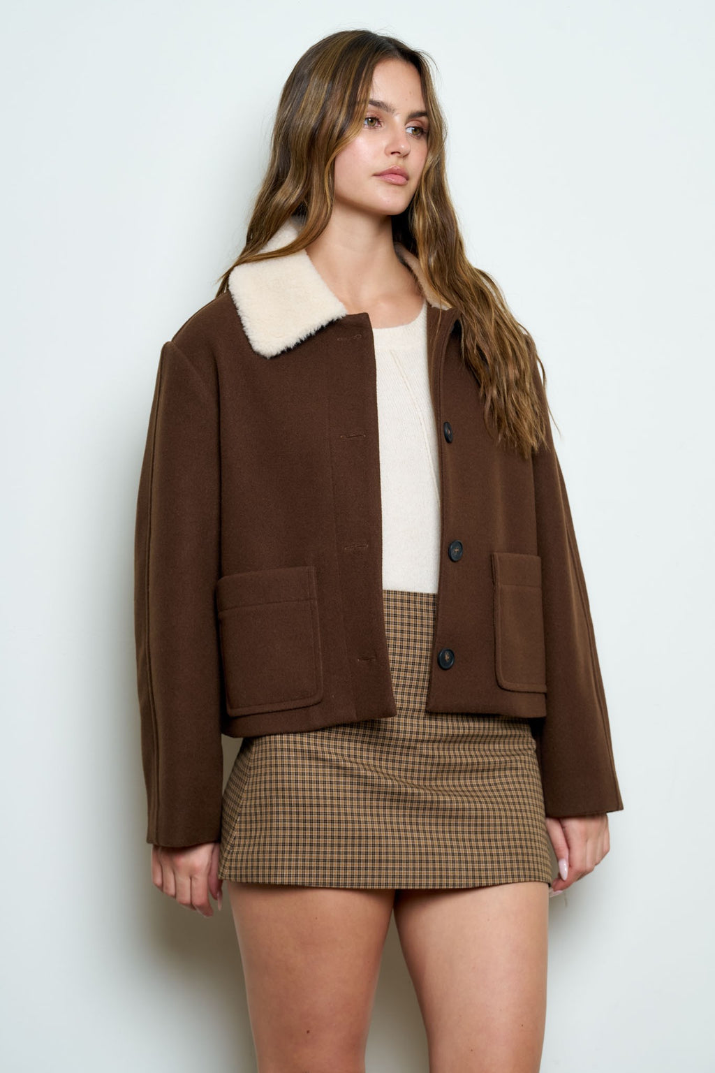 JCT 037 - Contrast Collar Button Up Jacket