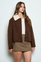 JCT 037 - Contrast Collar Button Up Jacket