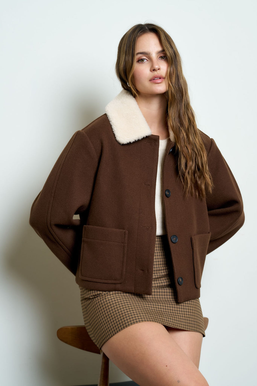 JCT 037 - Contrast Collar Button Up Jacket
