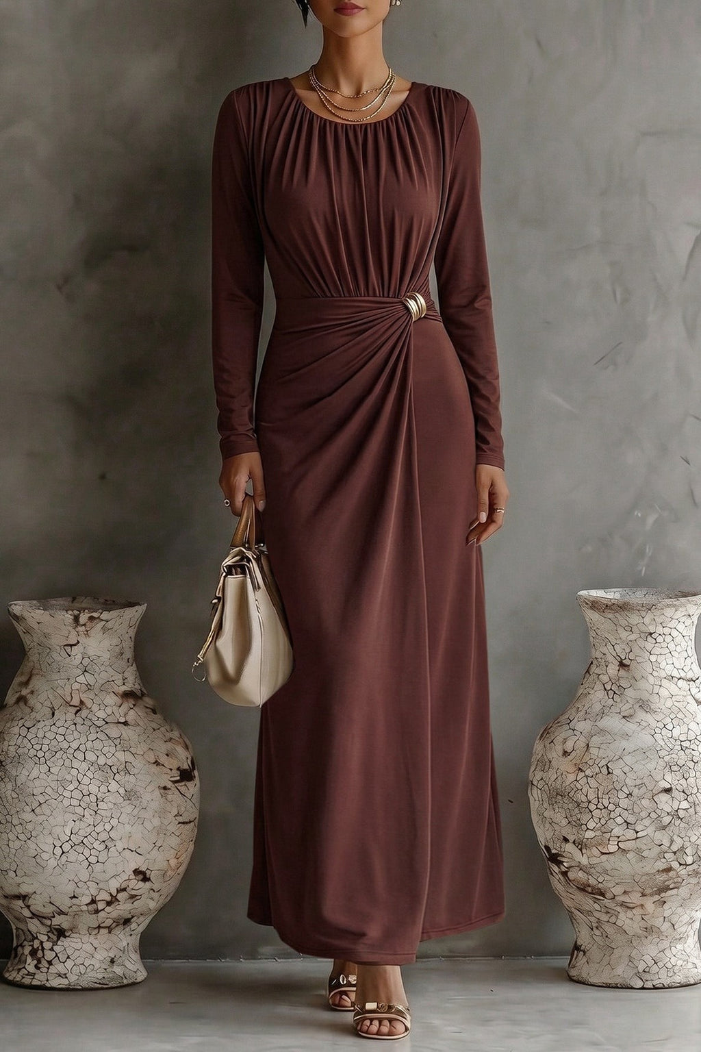 PS 020 - Pleated Buckle Detail Maxi Dress