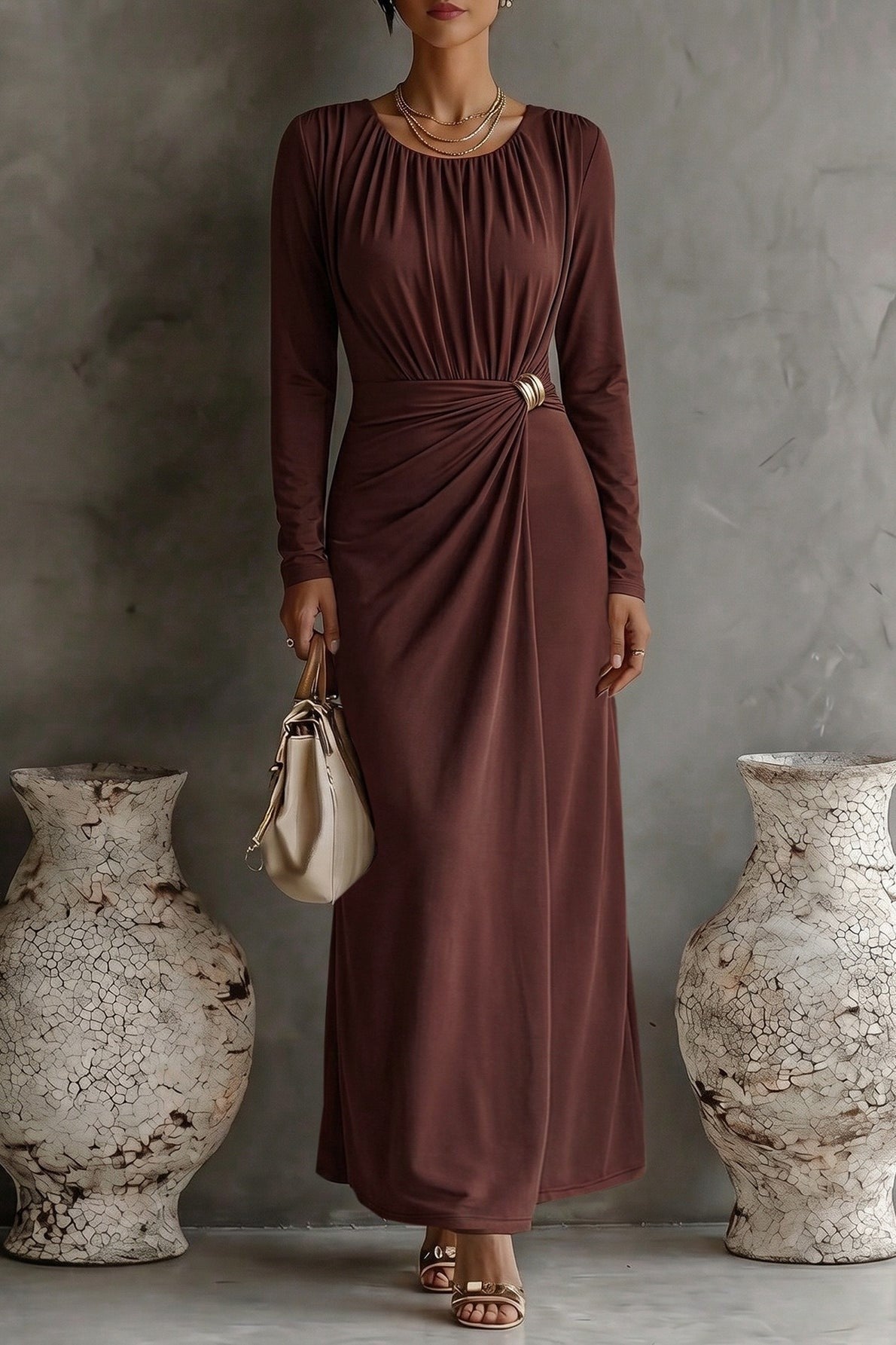 PS 020 - Pleated Buckle Detail Maxi Dress
