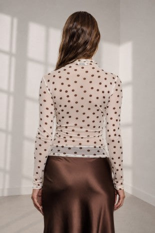 DT 1967 - Mock Neck Long Sleeve Polka Dot Top