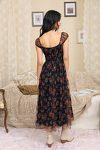 DD 1469 - Shirred Waist Front Tie Organza Dress